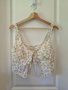 No Boundaries Floral Tie Front Crop Top Cotton Cottagecore Coquette M 8-10